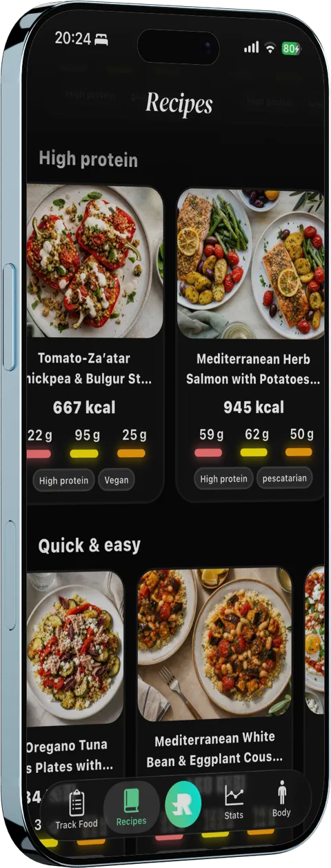 Recipe library with calories and macros per recipe